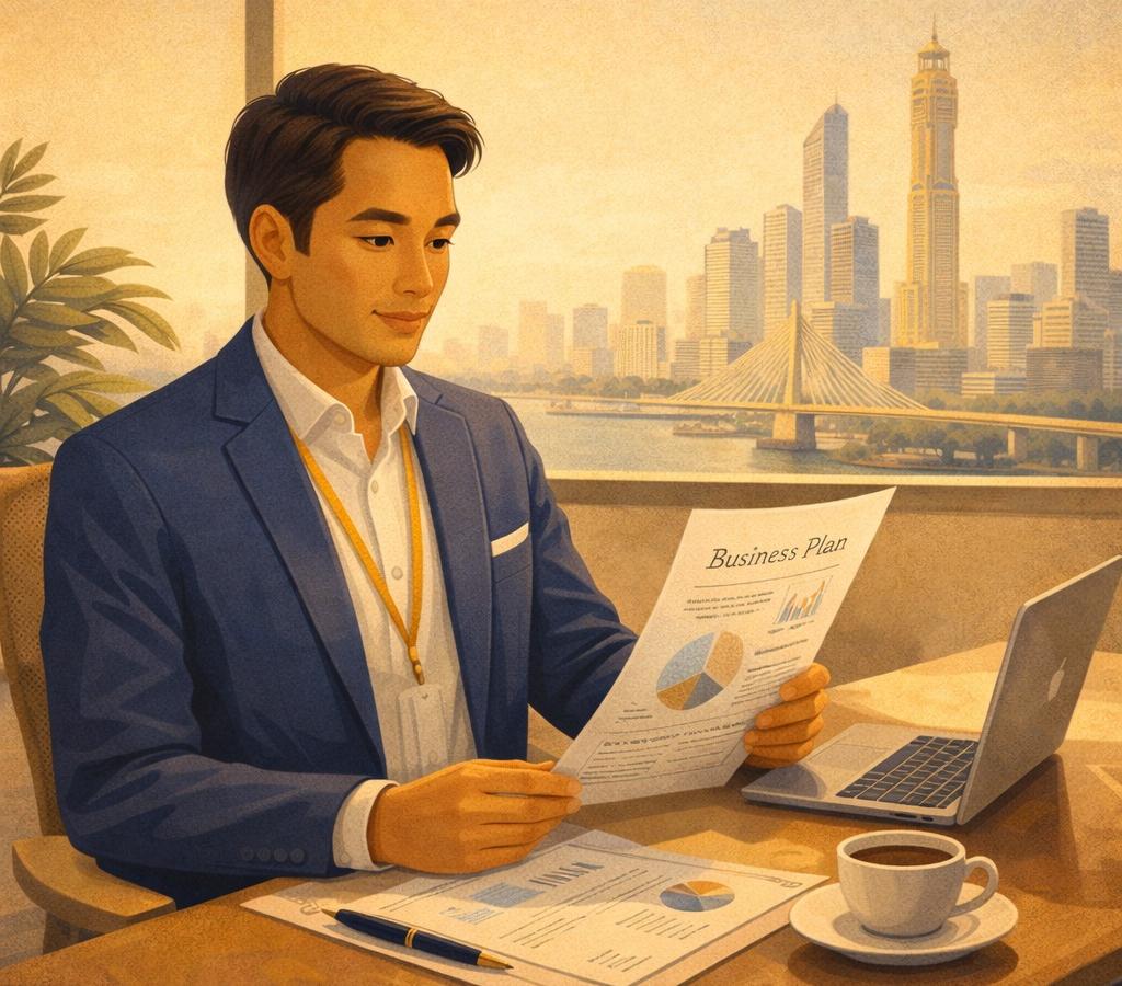 Illustration d'un entrepreneur en Thaïlande pour le visa Non-B.