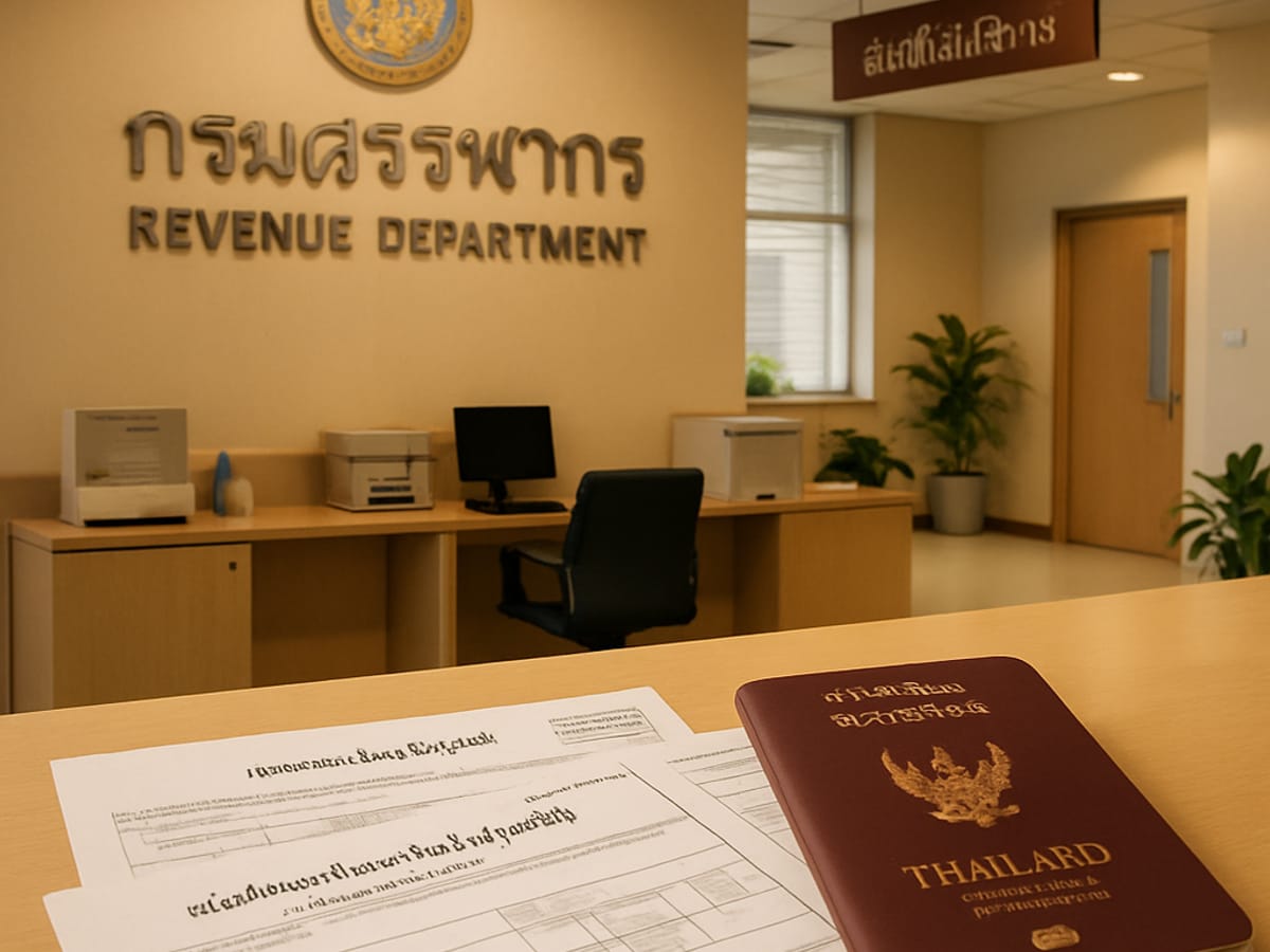 Bureau du Revenue Department thaïlandais avec formulaires de TIN et passeport.