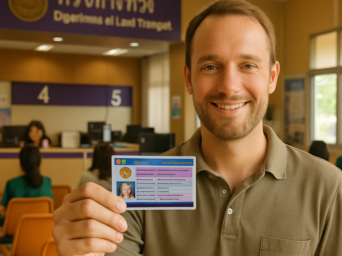 Expatrié européen au Department of Land Transport avec permis de conduire thaïlandais.