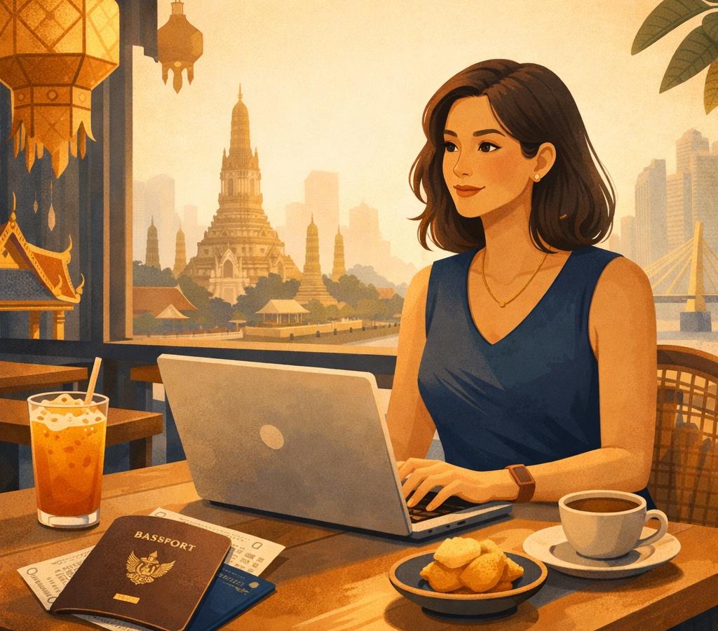 Illustration d'un travailleur à distance pour le visa DTV en Thaïlande.