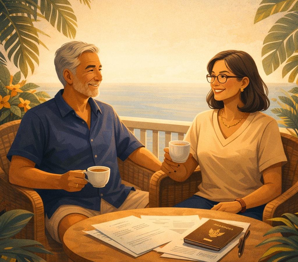 Illustration d'un couple de retraités en Thaïlande pour le visa O ou O-A.